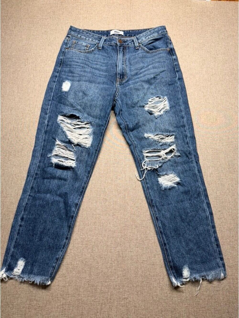 JBD Just Black Denim Distressed Straight Boyfriend Jeans Women's Size 27 Raw Hem